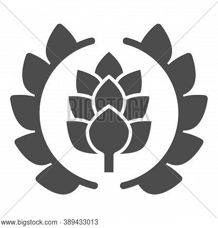 Wreath Of Leaves With Hops Solid Icon, Craft Beer Concept, Beer Logo Or Banner Sign On White Backgro