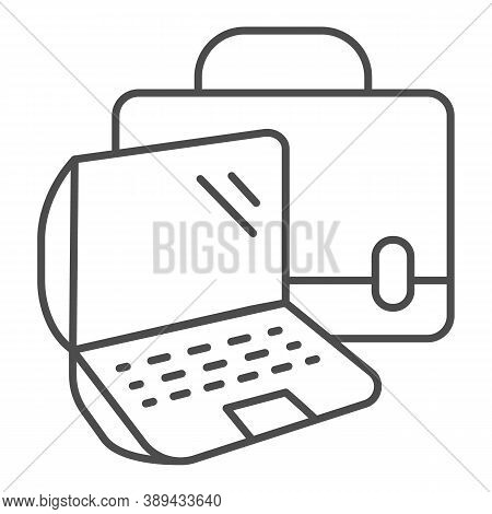 Laptop And Handbag Thin Line Icon, Coworking Concept, Notebook Case Sign On White Background, Bag Wi