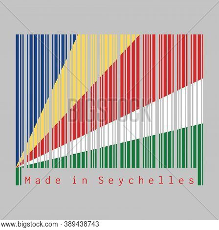 Barcode Set The Color Of Seychelles Flag, Five Oblique Bands Of Blue Yellow Red White And Green. Tex