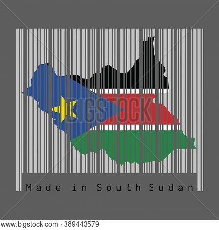 Barcode Set The Shape To South Sudanese Map Outline And The Color Of South Sudan Flag On Grey Barcod