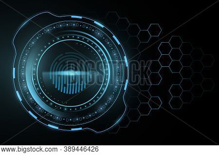 Futuristic Fingerprint Ui Design. Scanning User Data. Glowing Blue Hud Display. Touch Screen Design.