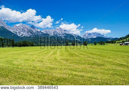 Autumnal Landscape In The Austrian Alps In The Region Of Saalfelden, District Zell Am See In Salzbur