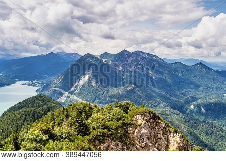 Landscape View From Famous Jochberg, Bavaria In Germany