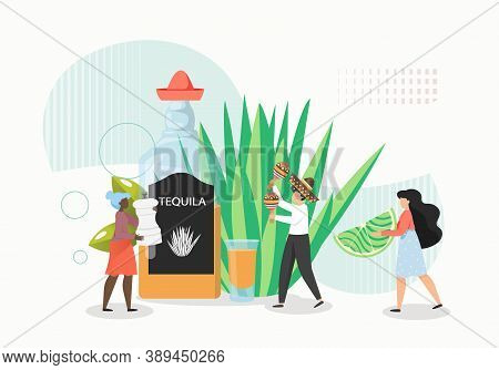 People Serving Tequila With Salt And Lime, Flat Vector Illustration. Mexican Traditional Alcohol Dri
