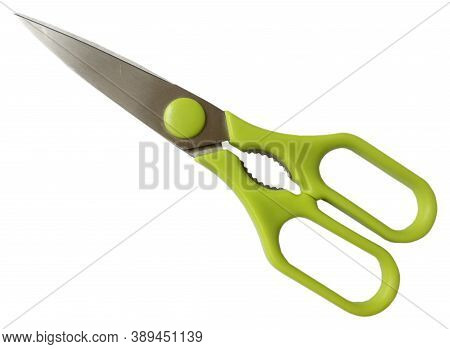 Green Household Scissors With Half Open Blades