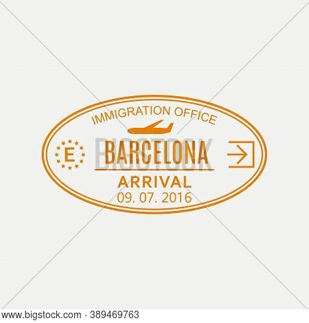Barcelona Passport Stamp. Spain Airport Visa Stamp Or Immigration Sign. Custom Control Cachet. Vecto