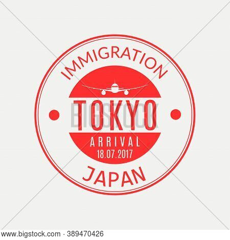 Tokyo Passport Stamp. Japan Airport Visa Stamp Or Immigration Sign. Custom Control Cachet. Vector Il