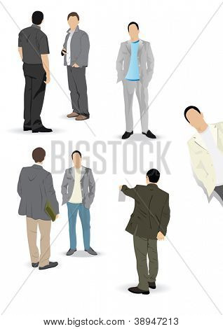 Conjunto de vetor funcionando e comunicando-se homens de terno