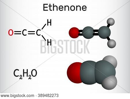 Ethenone, Ketene, C₂h₂o Molecule. Structural Chemical Formula And Molecule Model. Vector Illustratio