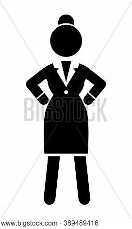 Black And White Logo Or Portrait With Businesswoman Wearing Office Dress. Web Icon, Isolated Female 