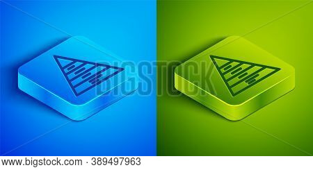 Isometric Line Business Pyramid Chart Infographics Icon Isolated On Blue And Green Background. Pyram