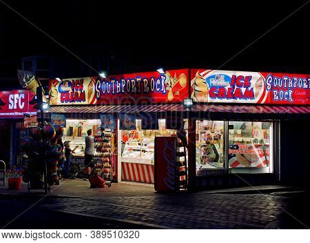 Southport, Merseyside, United Kingdom - 9 September 2020: People Buying Confectionery At Night At Fr