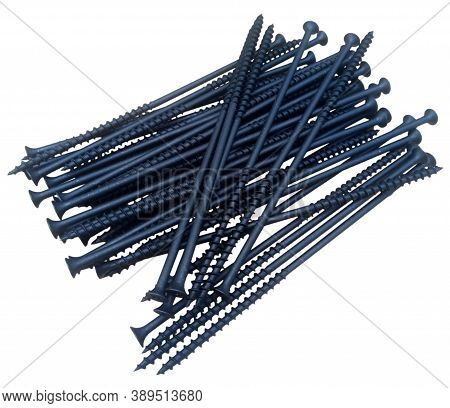 Long Black Oxidized Screws On White Background