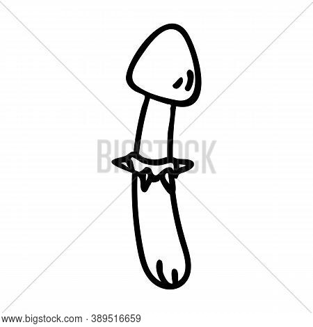 Punk Rock Destroying Angel Fungi Monochrome Lineart Vector Illustration. Simple Alternative Sticker 