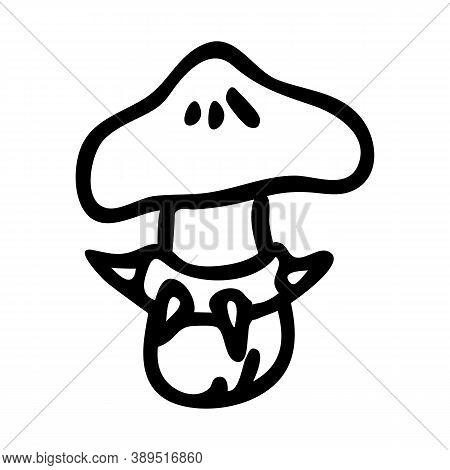 Punk Rock Webcap Fungi Monochrome Lineart Vector Illustration. Simple Alternative Sticker Clipart. K