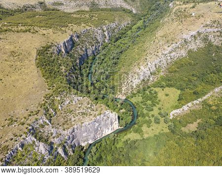 Aerial View Of Iskar Panega Geopark Along The Gold Panega River, Bulgaria
