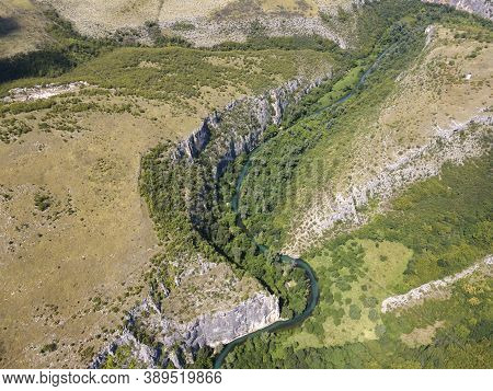 Aerial View Of Iskar Panega Geopark Along The Gold Panega River, Bulgaria