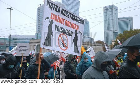 Warsaw, Poland 13.10.2020 - Protest Of The Farmers Anti Jaroslaw Kaczynski Slogan Banner Anti Pis Pa