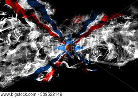 Assyria Smoke Flag Isolated On Black Background