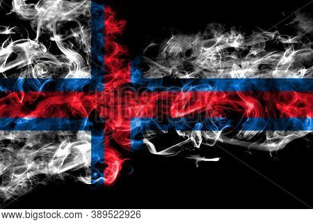 Faroe Islands, Faroese Smoke Flag Isolated On Black Background