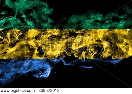 Gabon, Gabonese, Gabonian Smoke Flag Isolated On Black Background