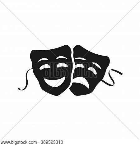 Theatrical Masks Isolated On White Background. Comedy And Tragedy Mask Concept Icon. Vector Stock