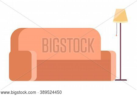 Sofa Isolated Icon With Lamp For Reading, Comfortable Furniture For Relaxing, Resting, Sitting, Soft