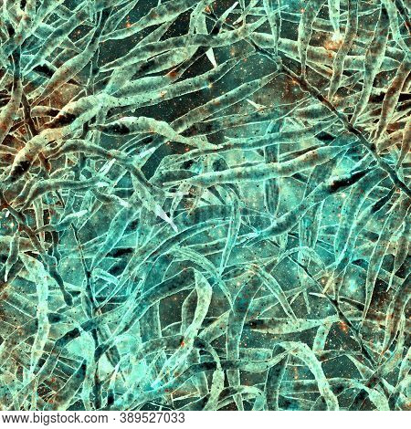 Tropical Seamless Pattern.  Fashion Hand Drawn Texture. Turquoise Cosmic Background. Tropical Seamle