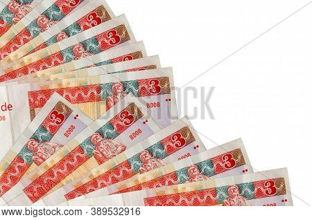 3 Cuban Pesos Convertibles Bills Lies Isolated On White Background With Copy Space Stacked In Fan Cl