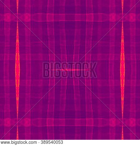 Purple Abstract Check Pattern. Watercolour Picnic Border. Woven Stripes For Cloth Design. Seamless C