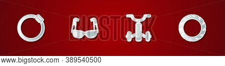 Set Bicycle Brake Disc, Sport Cycling Sunglasses, For Kids And Wheel Tire Icon. Vector