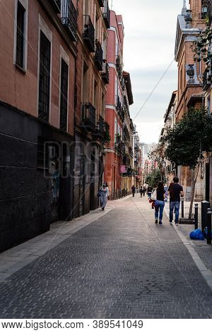 Madrid, Spain - 26 September 2020: People Walking On Street In Malasana District In Madrid. Malasana