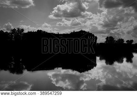 Silhouette Of Ruins Of Xix Century Granary On The Narew River Burned During Bombing At The Beginning