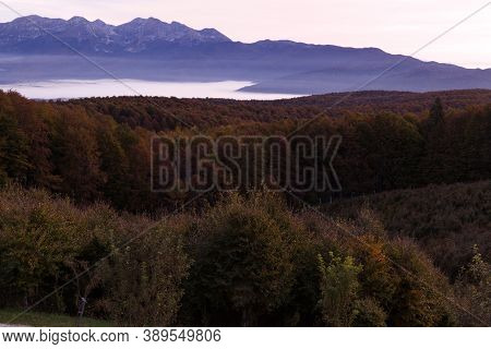 Sunrise At Mount Pizzoc In Italy. High Quality Photo