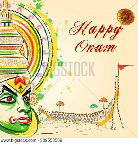Vector Design Of Kathakali Dancer On Happy Onam Festival Background Of Kerala South India In Indian 