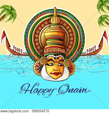 Vector Design Of Kathakali Dancer On Happy Onam Festival Background Of Kerala South India In Indian 