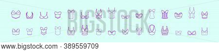 Set Of Bustier Cartoon Icon Design Template With Various Models. Vector Illustration Isolated On Blu