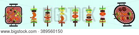Set Of Brochette Cartoon Icon Design Template With Various Models. Vector Illustration Isolated On B