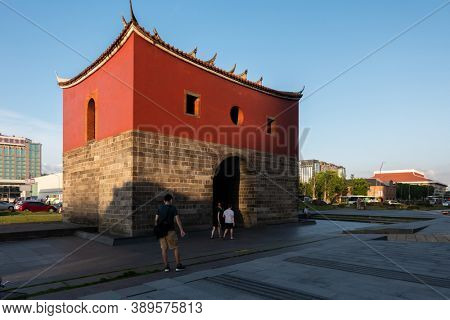 Taipei, Taiwan - Oct 1st, 2020:  famous attraction - The North Gate(Beimen) in Taipei, Taiwan
