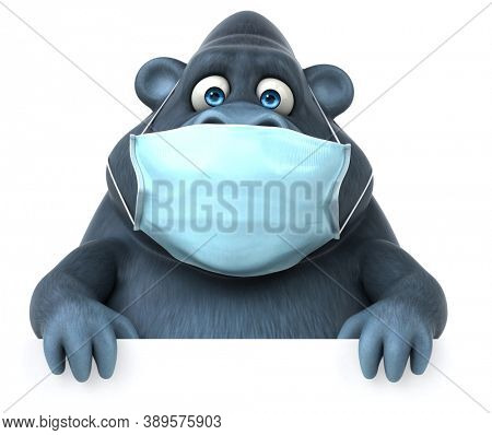 Fun 3D cartoon gorilla with a mask