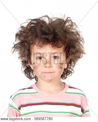 Child with tousled hair by having electric shock