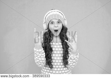 Create Feel-good Playlist. Music Mood. Little Child Knitted Sweater And Hat. Musical Suggestions For