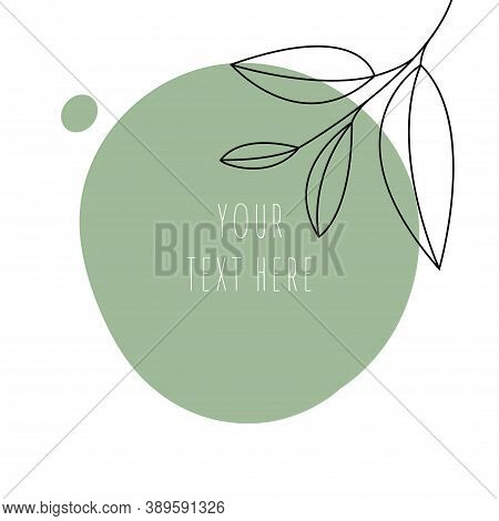 Abstract Line Art Leaf. Green Tea Contour Drawing. Minimal Art Leaf On Abstract Shapes Backgroud. Mo