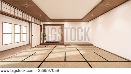The Interior Design White Modern Living Room Asia Style. 3D Illustration, 3D Rendering