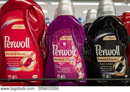 Belgrade, Serbia - September 17, 2020: Logo Of Perwoll Laundry Detergent On Bottles For Sale. Part O
