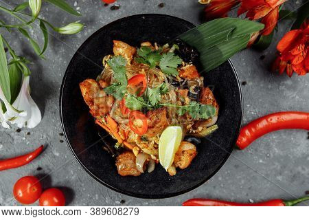 Japanese Food: Glass Noodles With Chicken And Vegetables