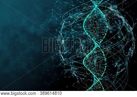 3d Render Of Dna Molecule Structure. Dna Abstract, Concept Dna Futuristic On Hi Tech Blue Background