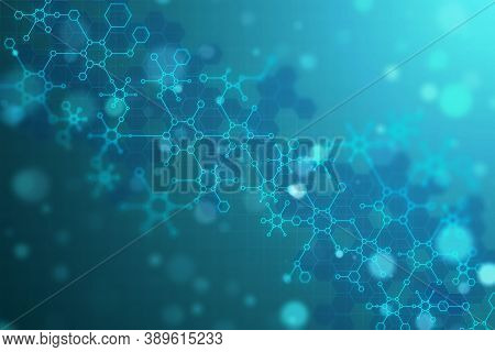 3d Render Of Dna Molecule Structure. Dna Abstract, Concept Dna Futuristic On Hi Tech Blue Background
