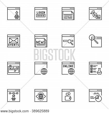 Web Developing Line Icons Set, Seo Outline Vector Symbol Collection, Linear Style Pictogram Pack. Si