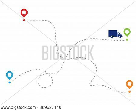 Path Of Car On Dotted Line. Dotted Trace